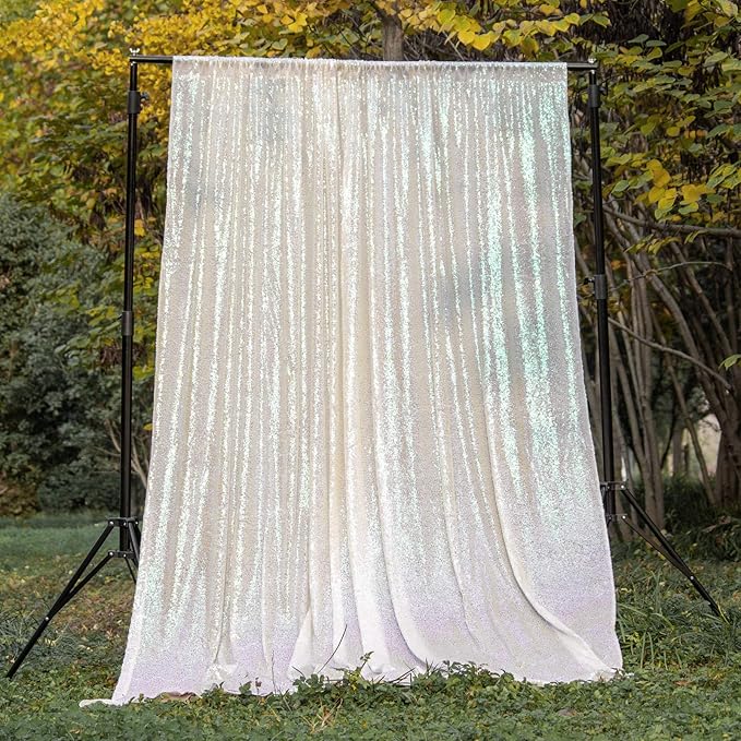 Iridescent Sequin Backdrop Curtains 4 Panels 2FTx8FT Wedding Photo Backdrop Glitter Birthday Bridal Party Curtains Sparkle Background Drapes Parties Decor Curtains