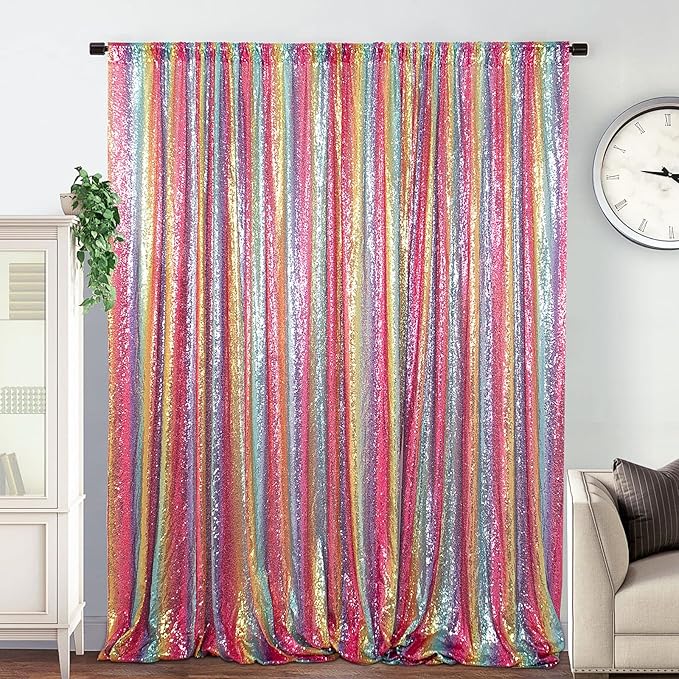 DUOBAO Sequin Backdrop Rainbow 7FTx7FT Wedding Background Glitter Curtain for YouTube Videos Sequins Photo Booth Backdrops Sequence Backdrop for Photography