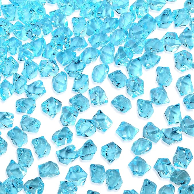 YATOJUZI 500pcs Fake Ice Cubes Aqua Blue Acrylic Crushed Rocks Vase Fillers Plastic Diamonds Gems for DIY Party Wedding Centerpiece Table Scatter Prop Display 0.5" (Only Aqua Blue)