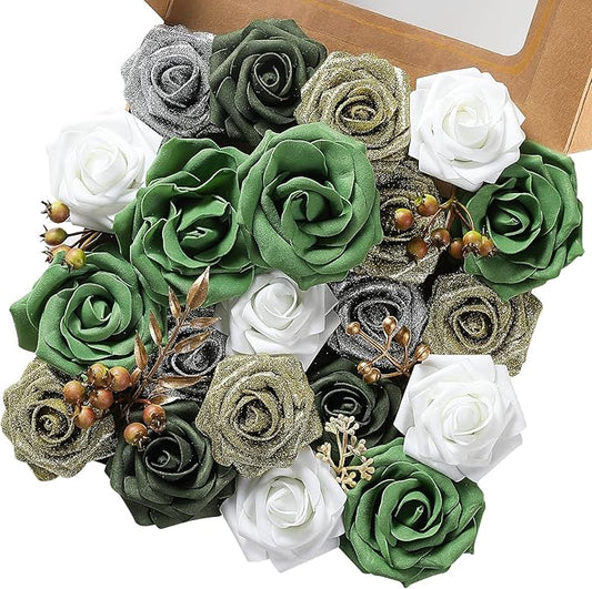 Christmas Artificial Flowers Poinsettia Flower Mix Silk Flowers Fake Roses with Stems for DIY Table Centerpieces Christmas Tree Xmas Wreath Holiday Home Party Decor