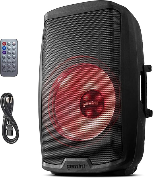 Gemini Sound AS-2115BT-LT Active 2000W Watt Party LED Light 15 Inch Woofer Powered Stage DJ Monitor Bluetooth PA Speaker, Wireless Stereo Pairing, Portable Fly Points