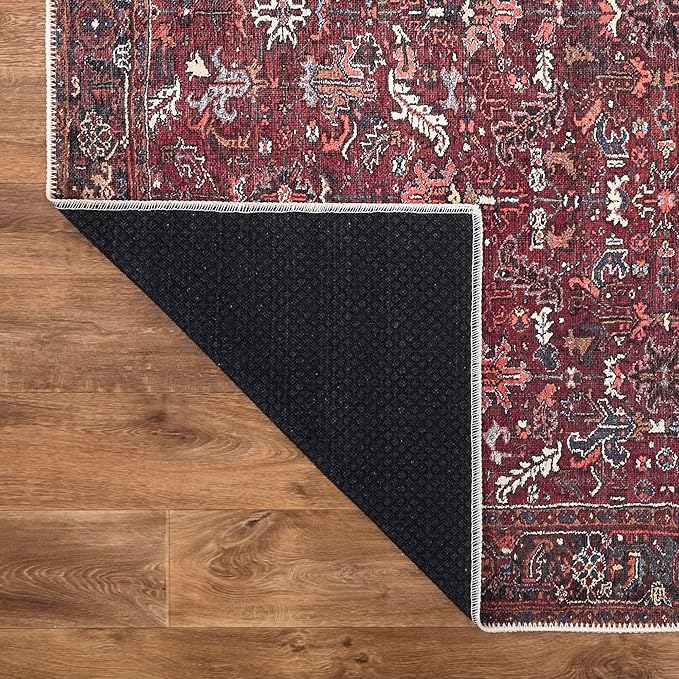 Bloom Rugs Washable Non-Slip 10 ft Runner - Burgundy Traditional Bordered Runner for Entryway, Hallway, Bathroom, and Kitchen - Exact Size: 2.5' x 10'