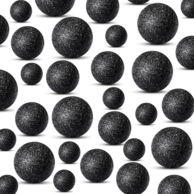 150 Pieces Vase Filler Faux Pearls Vase Makeup Beads No Hole Gloss Bead Mixed Sizes Round Pearl for Home Party Wedding Decor, 8/14/20 mm(Glitter Black)