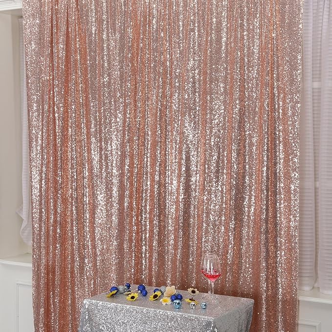 Poise3EHome 8FT x 8FT Rose Gold Sequin Backdrop Curtain Photography for Party Decoration, Rose Gold