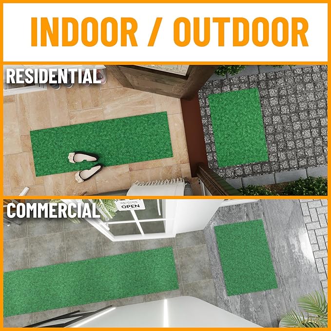 Ottomanson 2' x 7' Hallway Runner with Scraper Pile Extra Durable Non-Slip Rug Mat for Indoor & Outdoor Use - Ideal for Kitchen, Entryway, Patio & Garage - High-Traffic Carpet, Green