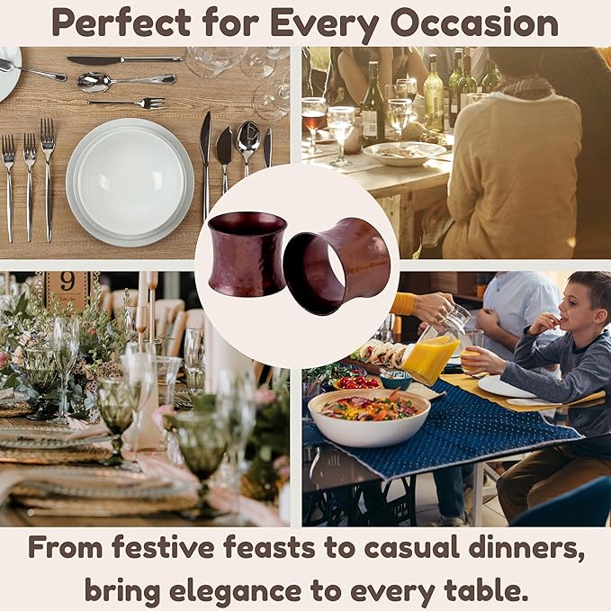 Drum Napkin Rings Set of 12 - Heavy Duty Napkin Holders, Hammered Napkin Rings Bulk for Party Decoration, Dinning Table, Everyday, Family Gatherings (Bronze) - ALPHA Living HOME