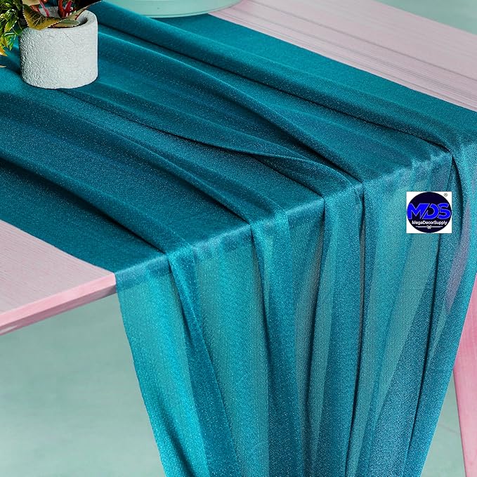MDS 2 Pack 14ft Chiffon Table Runner 29 x 170 Inches Sheer Wedding Runner Romantic Rustic Table Runner for Wedding Decorations, Birthday Parties, Bridal Shower Party Arch Decor - Dark Teal