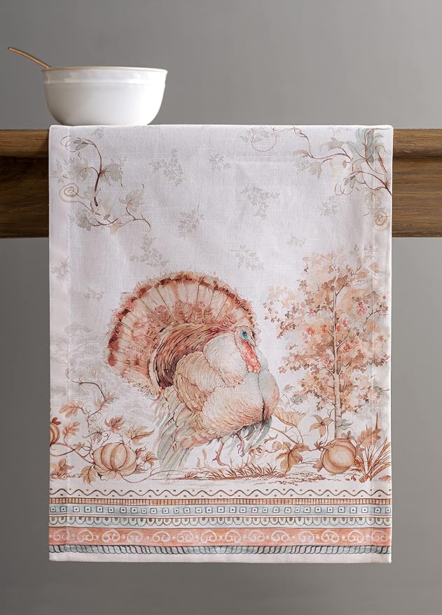 Maison d' Hermine Table Runner 100% Cotton Single Layer Table Runners 108 inches Long for Thanksgiving Christmas Decorations Home Kitchen Dining Party Wedding (Giving Thanks, 14.5" x 108")