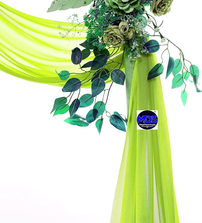 MDS Halloween Chiffon Draping Fabric - 1 Panel, 30" Wide x 100ft Long - Sheer Spooky Arbor & Canopy Drapery for Haunted House Backdrops, Party Ceilings, DIY Costumes & Themed Events - Parrot Green
