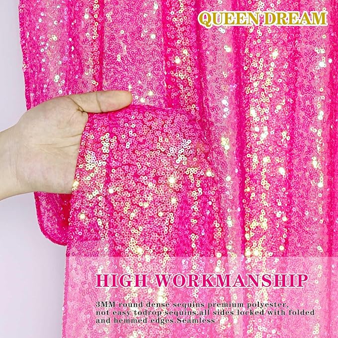 Sequin Backdrop Curtains Wedding Photo Backdrop Glitter Birthday Bridal Party Curtains Sparkle Background Drapes (Iridescent Hot Pink, 2 pcs-2ftx8ft)
