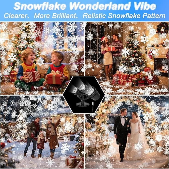 Christmas Snowflake Projector Lights Outdoor, Timing Mode Upgrade 3-Head Snowflake Projector, Waterproof Landscape Lighting Projection Lamp for Xmas Holiday Party Yard Garden Wedding