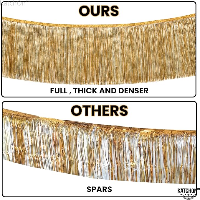 KatchOn, Large Champagne Gold Fringe Garland - 6.5 Feet, Pack of 2 | Foil Fringe Banner for 50th Birthday Decorations | Gold Streamers for Casino, Bachelorette, Retirement, Anniversary Decorations