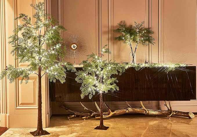 Birchlitland Christmas Garland with Lights Cadar Lighted Garland Battery Operated with Timer or USB Light 6FT 80 LED Fairy Lights, Faux Vine with Lights for Mantel Fireplace and Holiday Decor