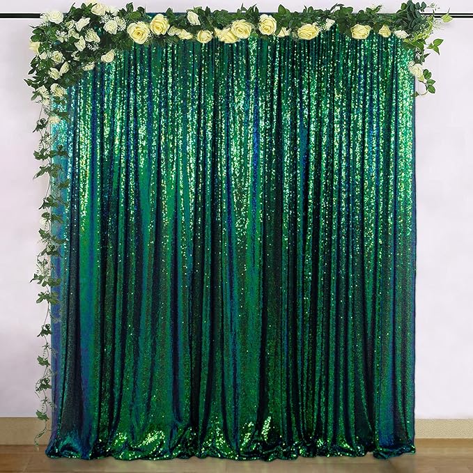 ShinyBeauty Iridescent Green Sequin Backdrop 5FTx10FT - Sparkling Photo Background for Parties, Weddings, Events -Durable, Non-Shedding Fabric - Perfect for Studio and Home Use Happy Birthday Backdrop