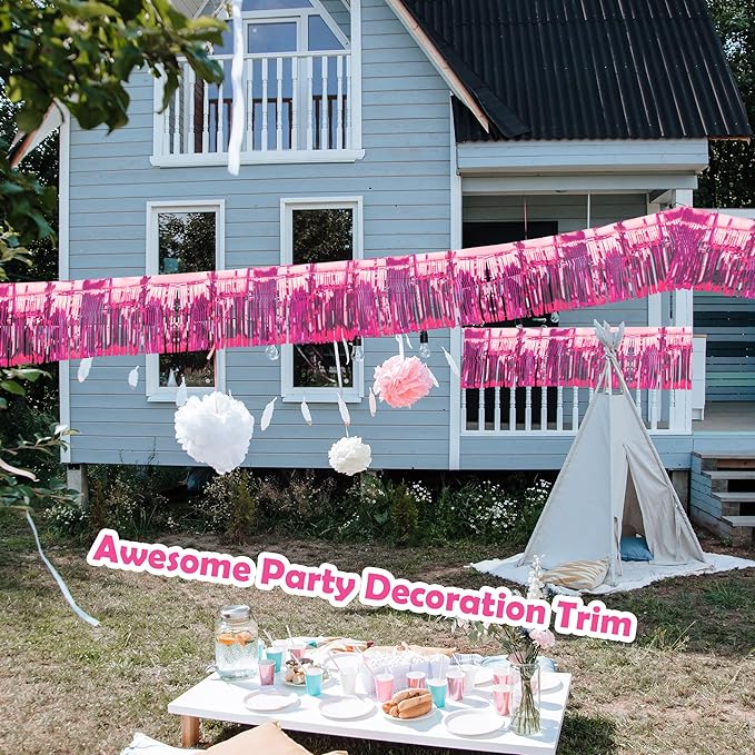 4 Pack Float Fringe Curtains, Metallic Foil Fringe Garland Shiny Tassel Foil Float Parade Float Decorations for Trailer Car Graduation Homecoming Valentine Outdoor Indoor Party (Pink)