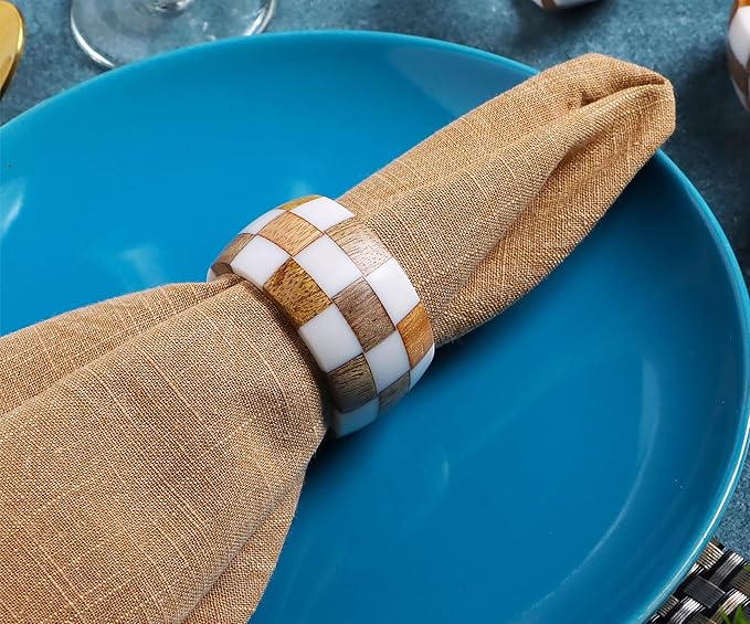 Rustic Napkin Rings Setof 12 - Handmade Epoxy & Wood Napkin Holders for Table Decor, Wedding, Easter, Thanksgiving, Party & Dining – Modern Farmhouse Accessories (Brown Cream) - ALPHA Living HOME