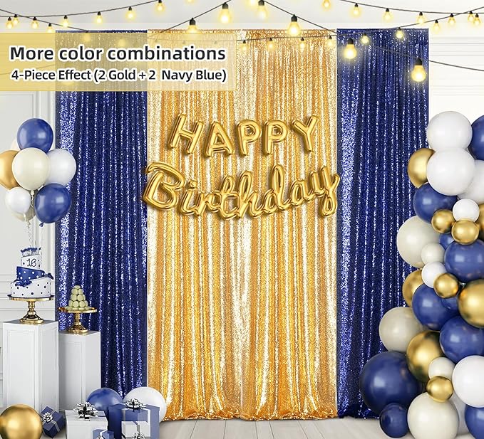 Juya Delight 2PCS 2FTx8FT Gold Sequin Curtains - Glitter Photo Backdrop for Party Birthday Wedding Wall Decoration