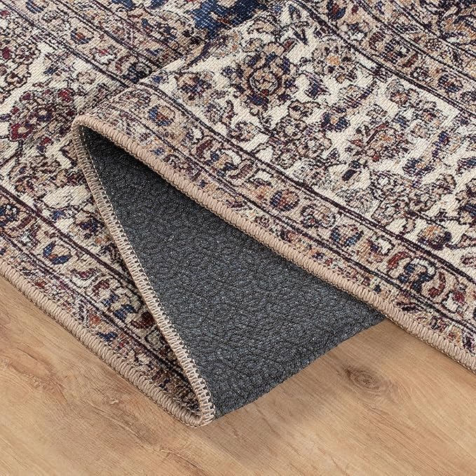 Bloom Rugs Washable Non-Slip 3' x 5' Rug - Dark Blue/Beige Traditional Medallion Area Rug for Living Room, Bedroom, Dining Room, and Kitchen - Exact Size: 3' x 5'