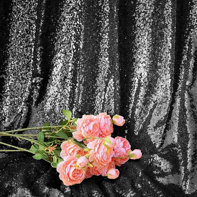Black Sequin Backdrop Curtains 2 Panels 4FTx8FT Wedding Photo Backdrop Drapes Glitter Birthday Bridal Party Curtains Sparkle Background Party Decor Curtains Halloween Decoration