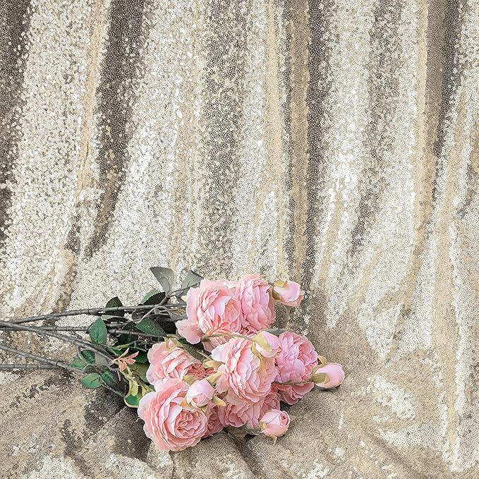 Champagne Sequin Photography Backdrop Curtains 2FTx8FT 2 Panels Sparkly Background Drapes for Party Birthday