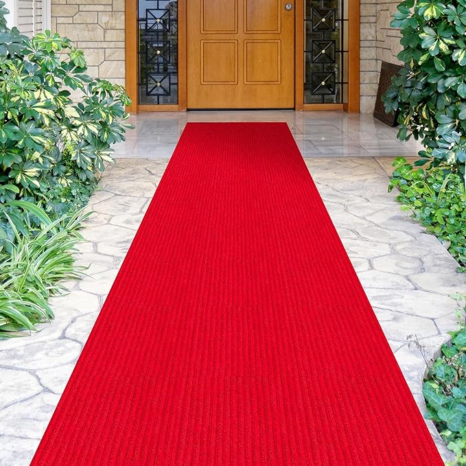 Ottomanson 2' x 16' Hallway Runner with Scraper Pile - Extra Durable Non-Slip Rug Mat for Indoor & Outdoor Use - Ideal for Kitchen, Entryway, Patio & Garage - High-Traffic Carpet, Red