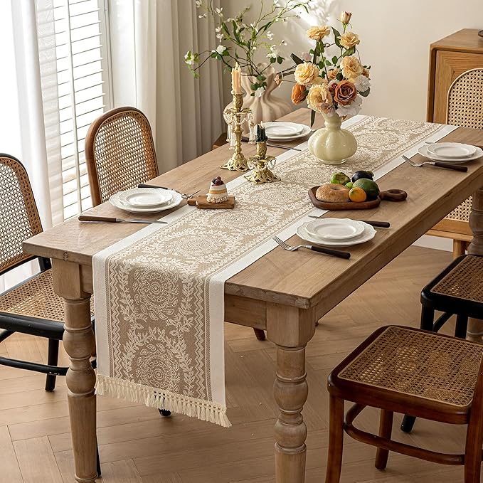 Table Runners 107 Inches,Waterproof Boho Table Runner with Tassel Fringe,Table Runner for Party Coffee Table