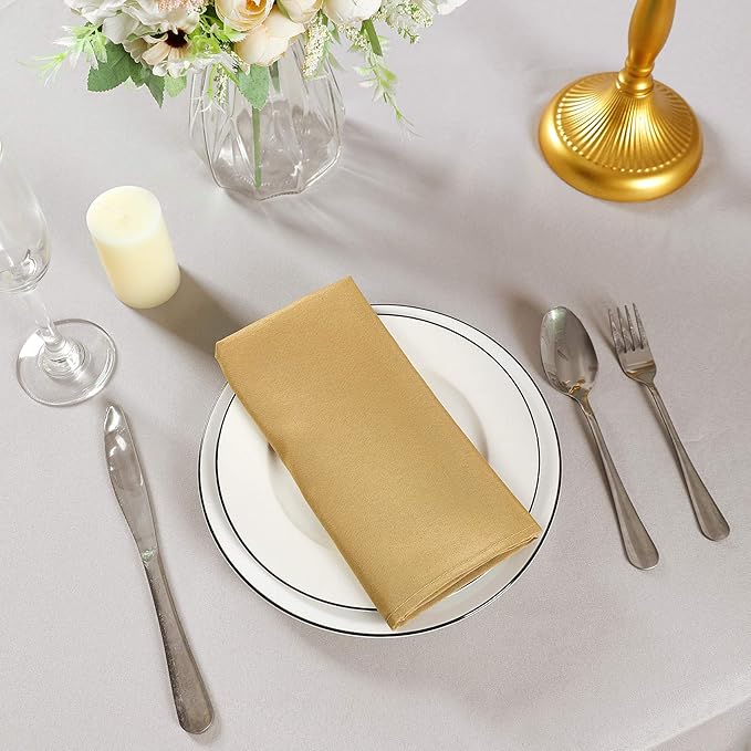 Cloth Napkins 20x20 inch Washable Polyester Dinner Napkins Soft Table Napkins for Wedding Party Dining Banquet(Gold,12PCS)