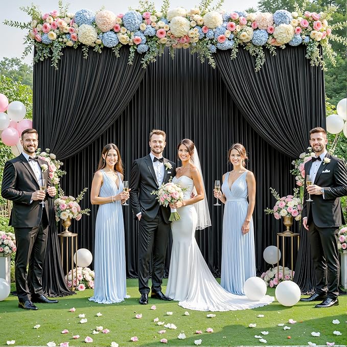 20ft x 12ft Black Backdrop Curtains Wrinkle Free Backdrop Curtain for Wedding Parties Black Fabric Backdrops Drapes Back Drop Cloth Bridal Shower Stage Curtains Wedding Decorations for Reception