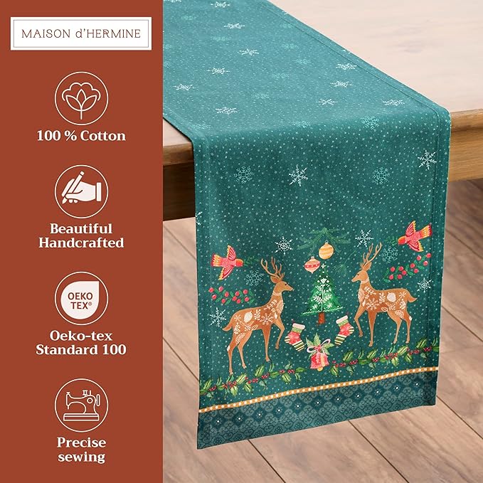 Maison d' Hermine Table Runner 100% Cotton Single Layer Table Runners 108 inches Long for Thanksgiving Christmas Decorations Home Kitchen Dining Party Wedding (Hygge Christmas, 14.5" x 108")