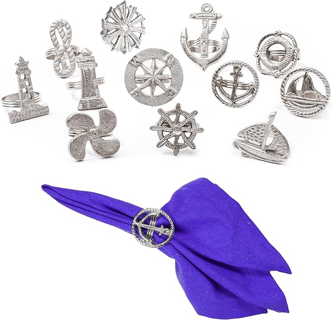 Elegant Napkin Rings Set of 12 - Crafted Lightweight with Antique Finish, Ideal Décor for Weddings, Family Gatherings, Formal Dinners, Banquets & Everyday Dining (Silver) - ALPHA Living HOME