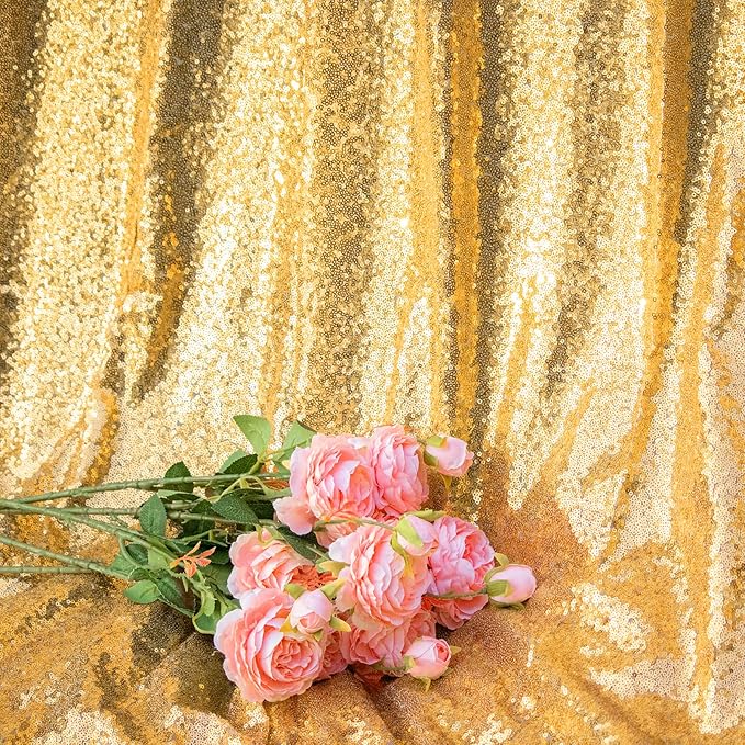 Gold Sequin Backdrop Curtains 1 Panel 8FTx8FT Glitter Gold Photo Backdrop Drapes Party Wedding Baby Shower Curtain Sparkle Photography Background