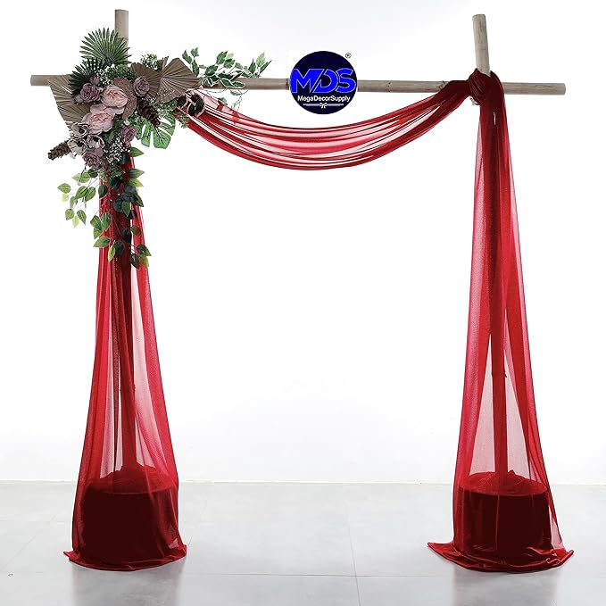 MDS Halloween Chiffon Draping Fabric - 1 Panel, 30" Wide x 30ft Long - Sheer Spooky Arbor & Canopy Drapery for Haunted House Backdrops, Party Ceilings, DIY Costumes & Themed Events - Apple Red