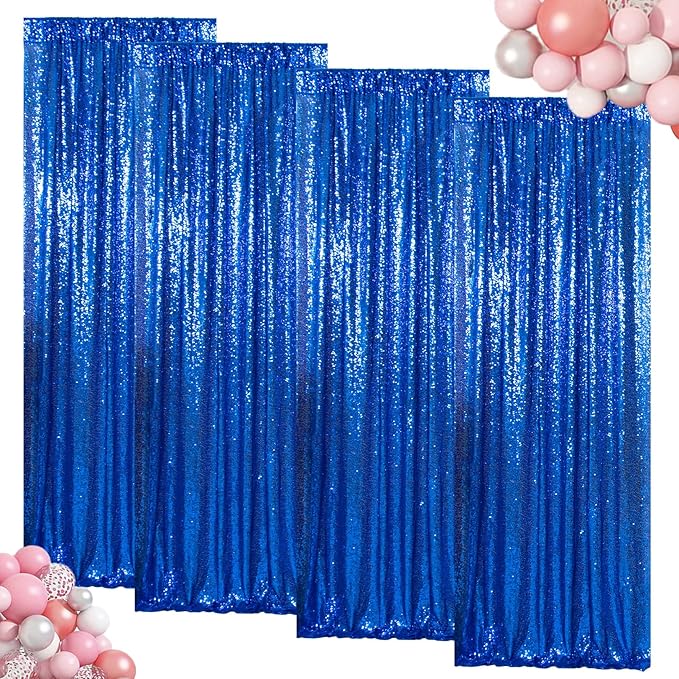 ShinyBeauty Sequin Curtains 4 Panels Royal Blue Sequin Backdrop Shimmer Backgrounds Party Fabric Backdrop (2Ftx8Ft,Royal Blue)