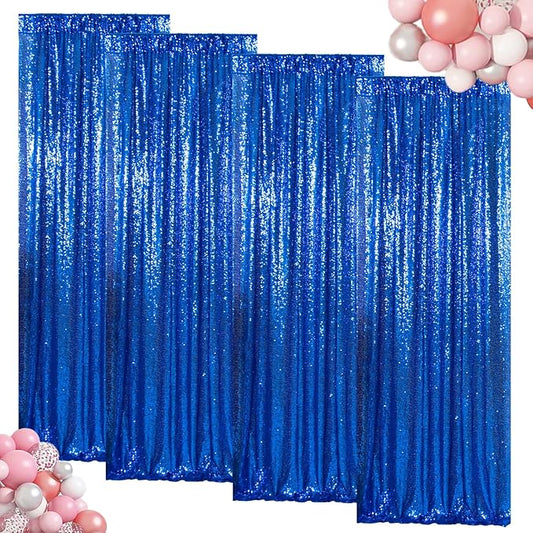 ShinyBeauty Sequin Curtains 4 Panels Royal Blue Sequin Backdrop Shimmer Backgrounds Party Fabric Backdrop (2Ftx8Ft,Royal Blue)