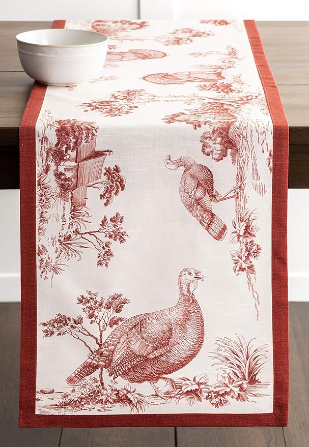 Maison d' Hermine Table Runner 100% Cotton Single Layer Table Runners 36 inches Long for Thanksgiving Christmas Decorations Home Kitchen Dining Party Wedding (Holy Jouy - Red, 14.5" x 36")
