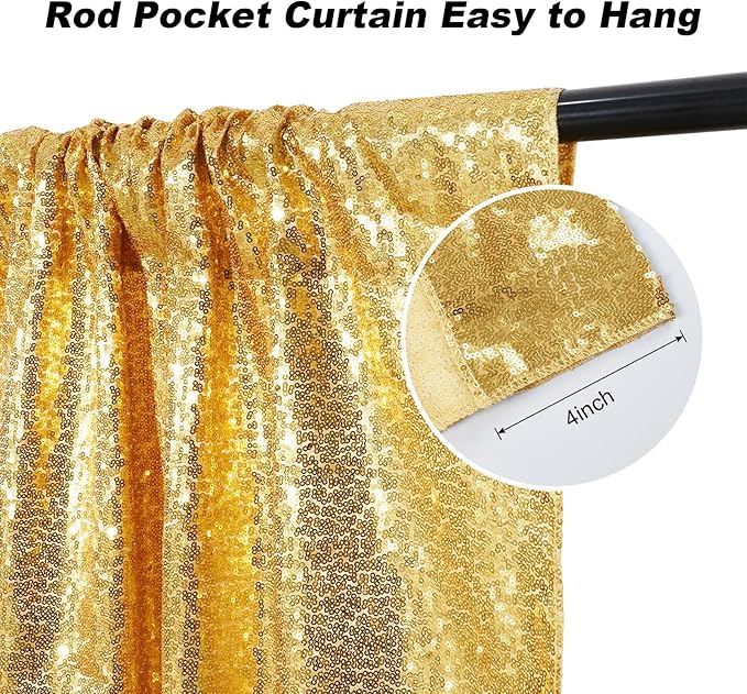Juya Delight Gold Sequin Backdrop Curtain, 6FTx6FT NO See-Through Glitter Photo Backdrop for Birthday, Party, Wedding Decoration Sparkle Photoshoot Background