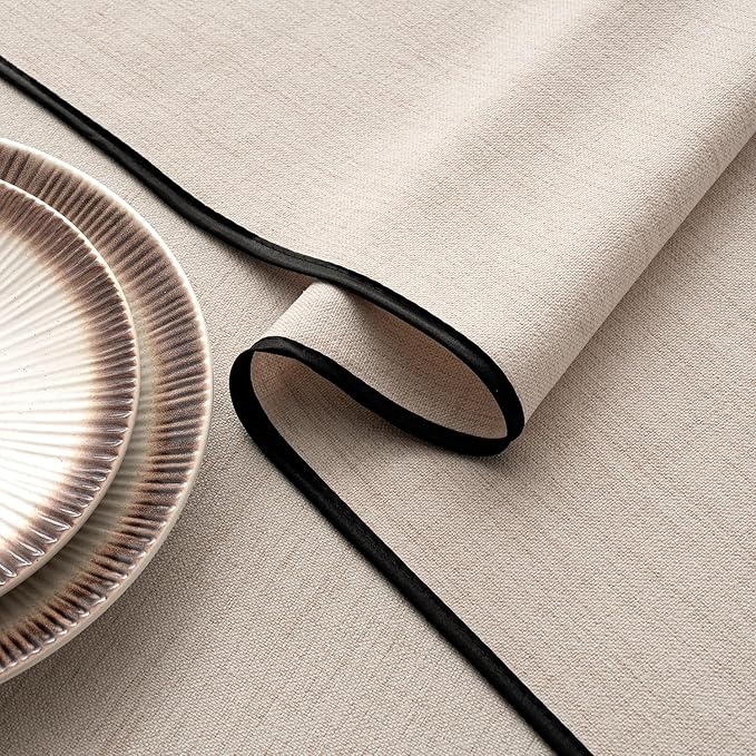 MIULEE Ivory-Black Linen Tablecloth 60x104 Inch Rectangle Table Cloth Waterproof,Stain Resistant & Wrinkle Resistant for Dining Party Wedding