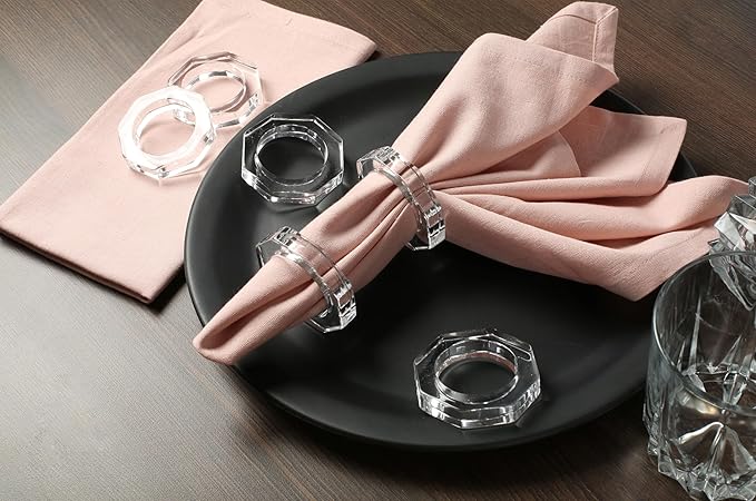 Acrylic Napkin Rings Set of 12 - Crystal Decorative Serviette Holders Ideal Décor for Weddings, Family Gatherings, Formal Dinners, Banquets & Everyday Dining (Transparent) - ALPHA Living HOME