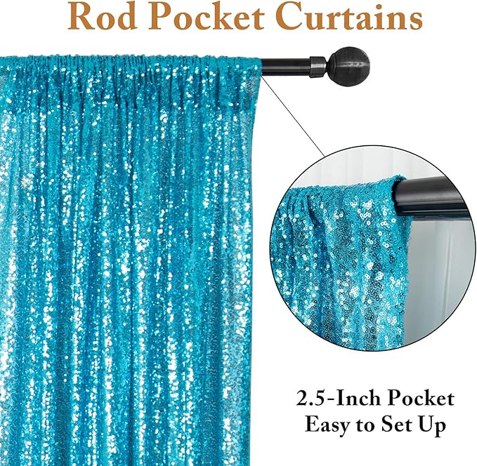 ShinyBeauty Sequin Curtain Turquoise 4FTx8FT Photo Backdrop - Aqua Blue Glitter Photography Backdrop for Wedding and Bridal Shower