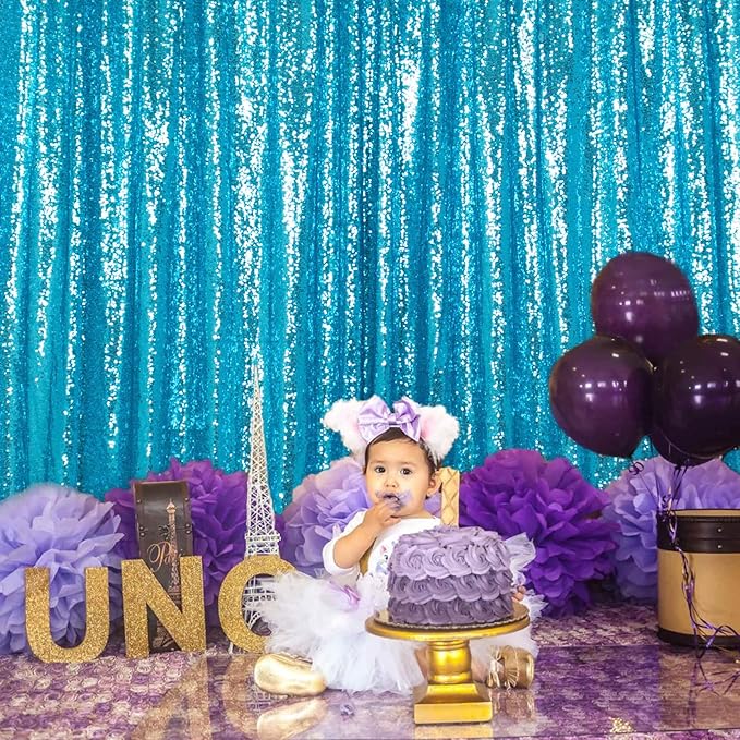 DUOBAO 10x10ft Turquoise Sequin Backdrop for Photography, Reversible Glitter Curtain - Party Background for Weddings, Halloween, Birthdays, Baby Showers, TikTok Videos
