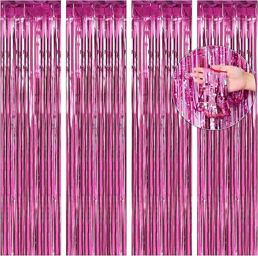 BTSD-home 4 Pack Pink Fringe Curtain, Metallic Photo Booth Backdrop Tinsel Door Curtains for Wedding Birthday Bridal Shower Baby Shower Bachelorette Christmas Party Decorations(8ft x 3ft)