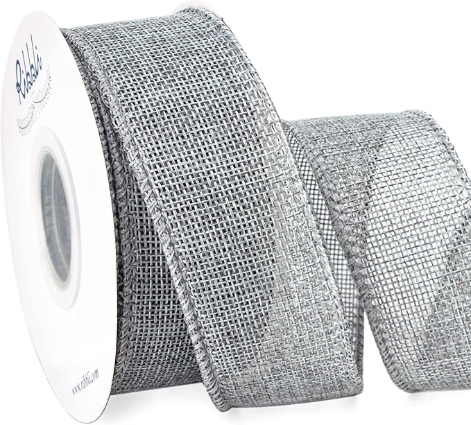 Ribbli Burlap Wired Burlap,1-1/2 Inch x 10 Yard,Silver