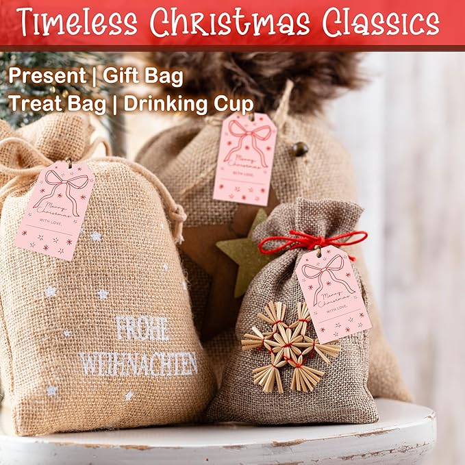 50 Pcs Christmas Gift Tags, 2.1"×3.5" Merry Christmas Tags for Gifts with String, Presents Paper Label Wrap for Party Favor - B13