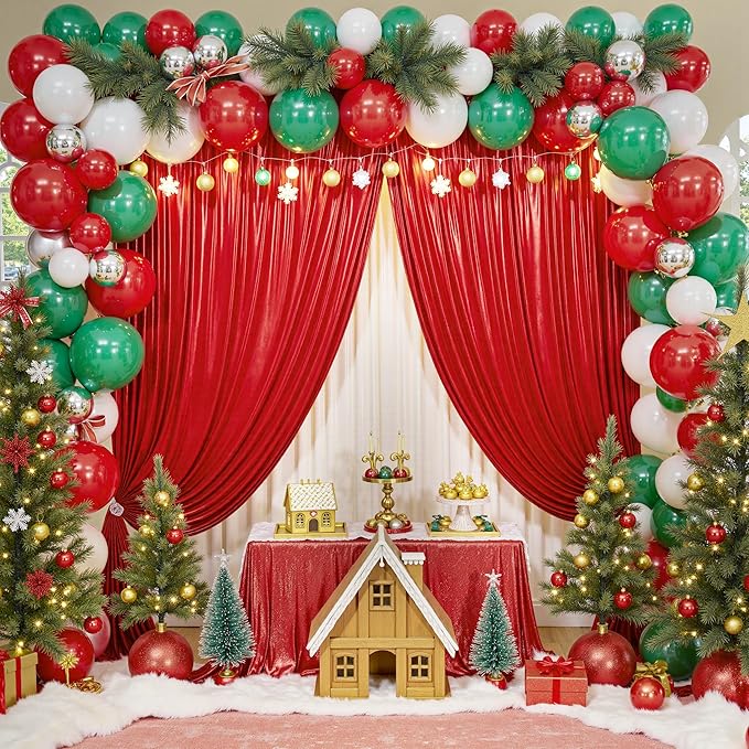 10x10ft Thick Red Glitter Backdrop Curtain Panels for Parties, Wrinkle Free Sequin Sparking Photo Backdrop Drapes, 2 Panels 5x10ft Shimmer Back Drop Cloth for Wedding Birthday Photography