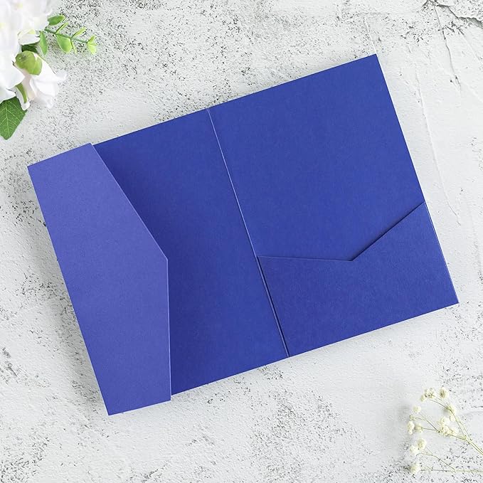 20 PCS Royal Blue Tri-fold Laser Cut Wedding Invitation Pockets for 5x7 Wedding Cards Bridal Shower Engagement Quinceanera Invitation