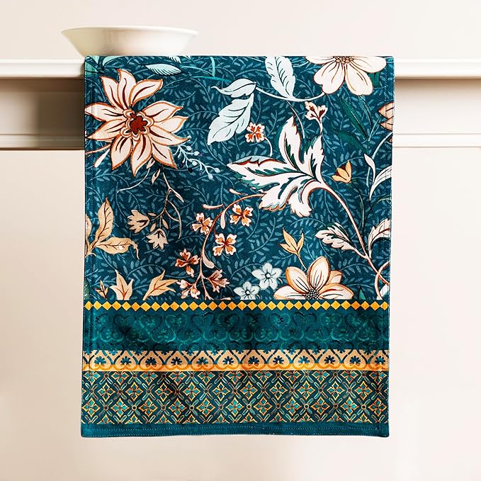 Maison d' Hermine Table Runner 100% Cotton Double Layer Table Runners 72 inches Long for Thanksgiving Christmas Decorations Home Kitchen Dining Party Wedding (Luxury Loft - Dark Teal, 14.5" x 72")