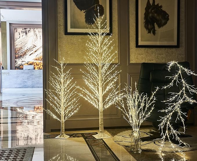 LITBLOOM Birch Garland with Lights 6FT 120 Fairy Lights Plug in, Lighted White Twig Vine Garland for Home Mantle Wall Christmas Decoration Inside Outside