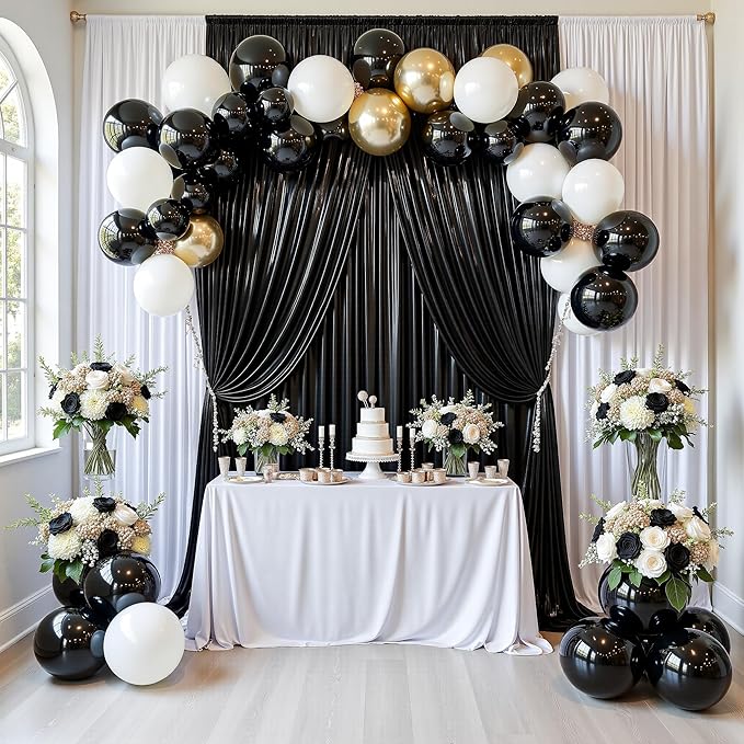 gogoparti 20x10FT Black Sequin Backdrop Curtain - 4 Panels of 5x10FT Wrinkle-Free Glitter Drapes for Photography, Birthdays, Weddings & Graduations