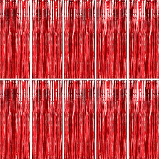 BTSD-home 10 Pack Red Foil Fringe Curtain, Metallic Photo Booth Backdrop Tinsel Door Curtains for Wedding Birthday Bridal Shower Valentine Bachelorette Christmas Party Decorations(8ft x 3ft)