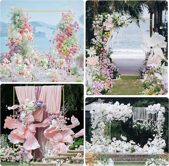 Fomcet 6.6FT x 10FT Backdrop Stand Heavy Duty with Base Gold Pipe and Drape Square Backdrop Stand Adjustable Portable Metal Arch Frame for Wedding Baby Shower Birthday Parties Banquet Decorations